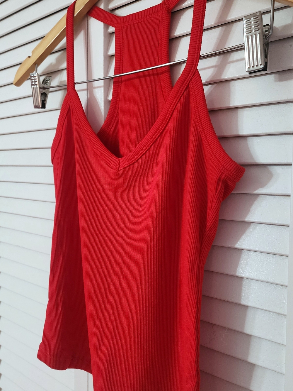 Women’s Red Ribbed Racerback Tank Top - Picture 6 of 11